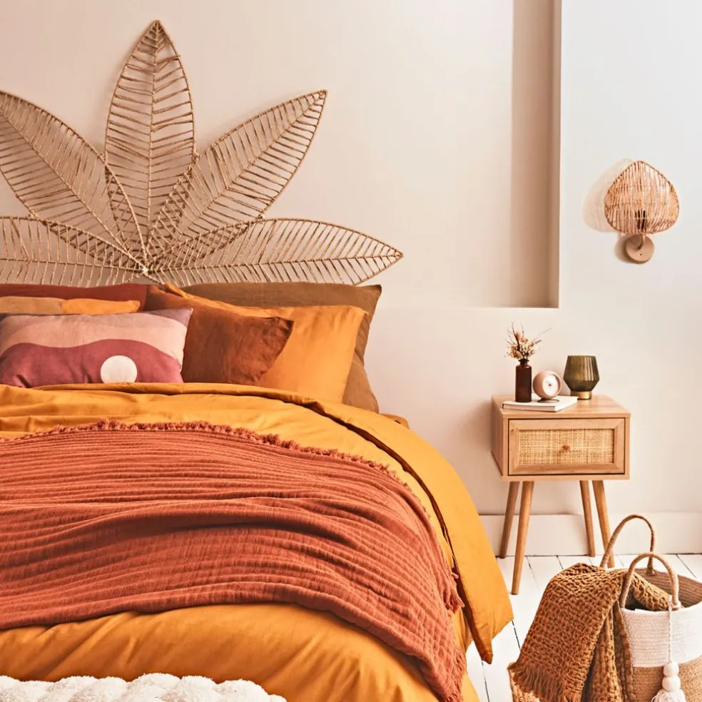 Applique feuille naturelle avec intérupteur H33cm corde de papier - Calyp