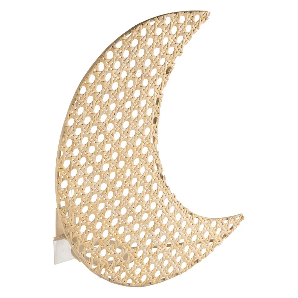 Applique lune en rotin et fer naturel h11cm - Songes
