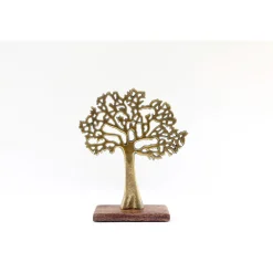 Arbre de vie doré sur socle en bois de manguier h26.5cm