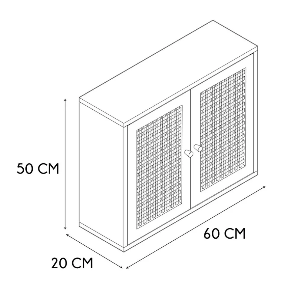 Armoire murale 2 portes bois et cannage 60xh50cm - Baia