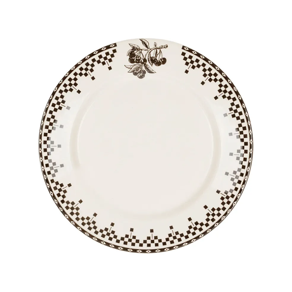 Assiette à dessert en faïence anthracite d22.5cm - Damier