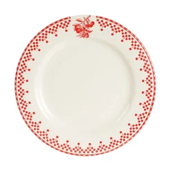 Assiette à dessert en faïence rouge d22cm - damier