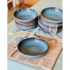 Assiette creuse en grès bleu d19cm - Volga