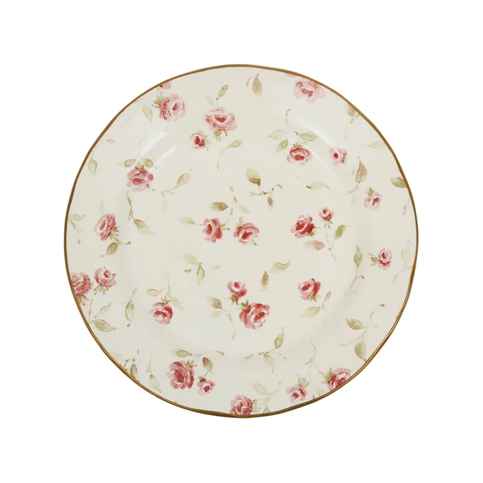 Assiette de dessert en faïence rose et doré d20cm - Rose