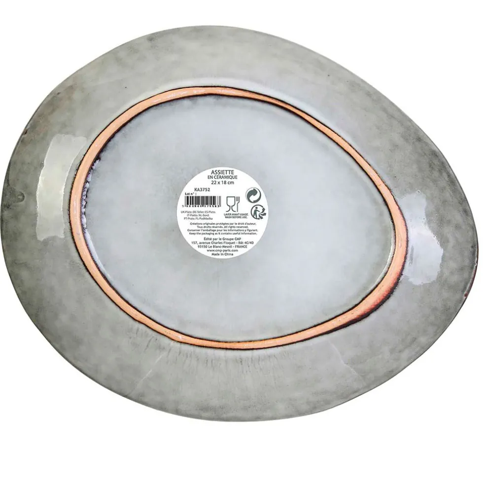 Assiette galet en grès gris d22cm - au gres du temps