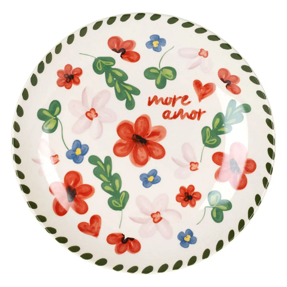 Assiette plate en grès fleur multicolore d20.5cm - Bellagio