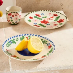 Assiette plate en grès fleur multicolore d20.5cm - Bellagio