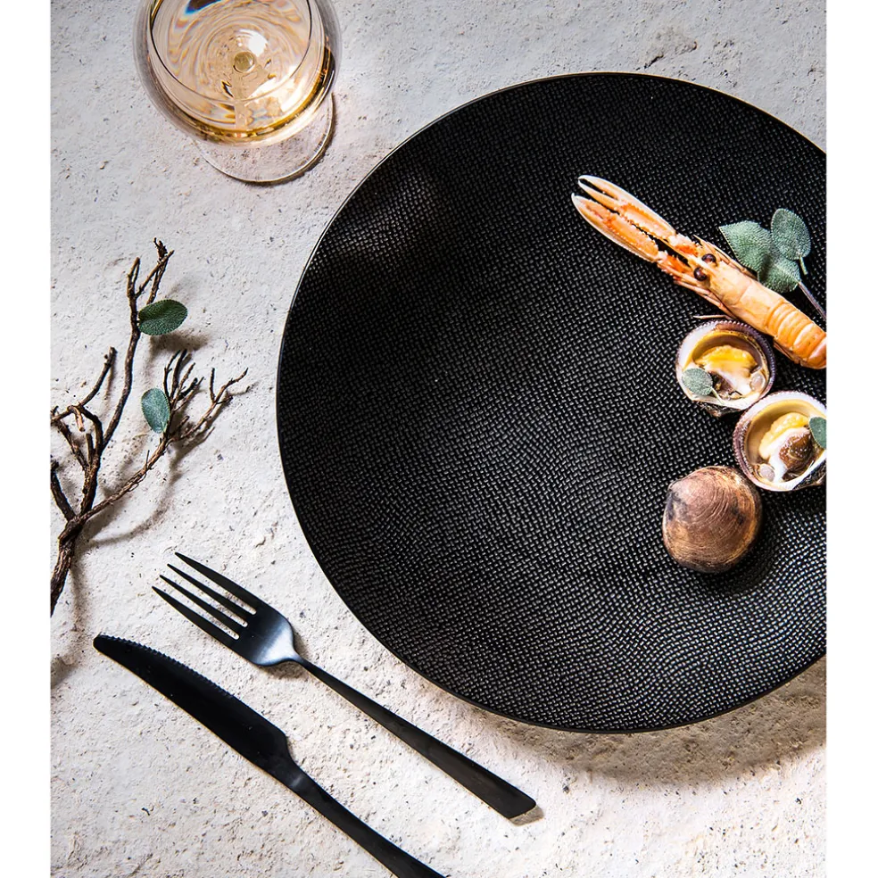 Assiette plate en grès noir d27cm - Vesuvio