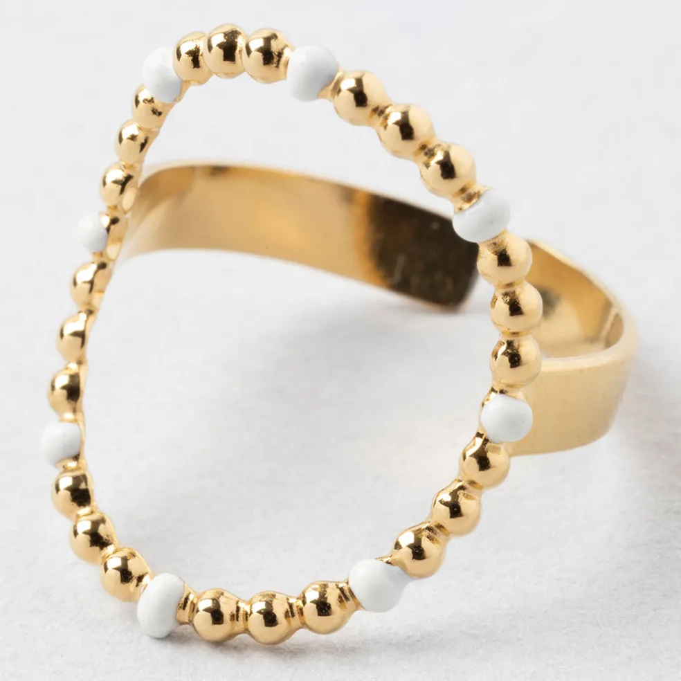Bague en acier inoxydable doré et blanc 50 / 58cm