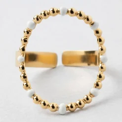 Bague en acier inoxydable doré et blanc 50 / 58cm