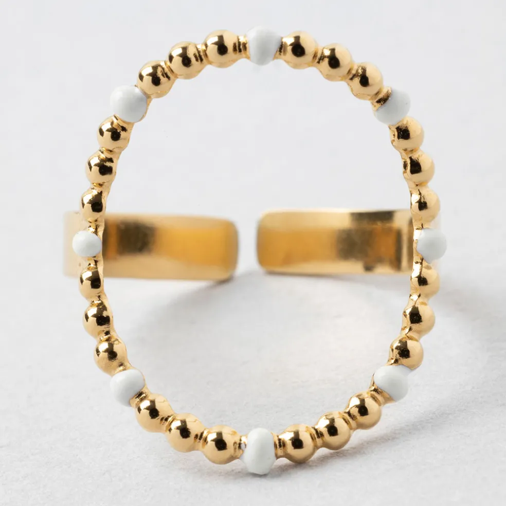 Bague en acier inoxydable doré et blanc 50 / 58cm