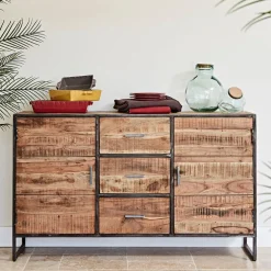 Bahut en acacia et fer noir l150cm - Factory