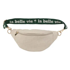 Banane en lin et coton écru et émeraude avec bandoulière amovible - Bananez