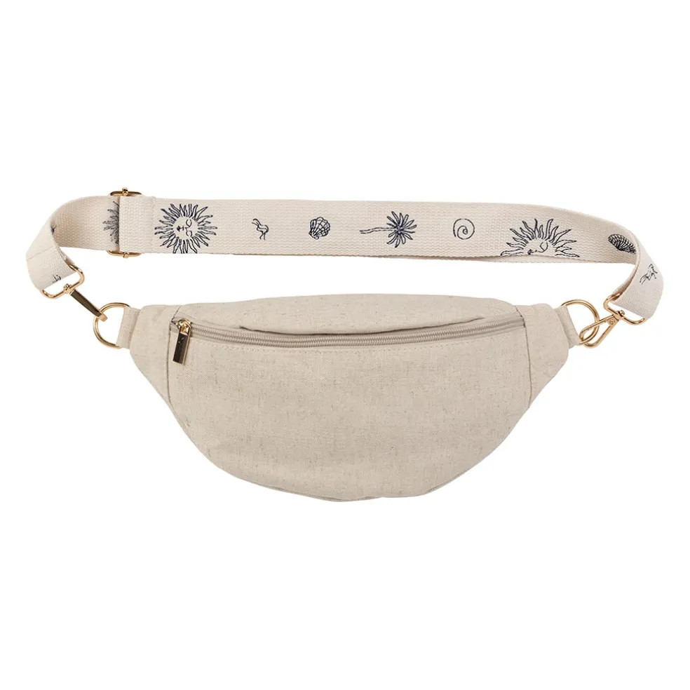 Banane en lin et coton écru et bleu avec bandoulière amovible - Bananez