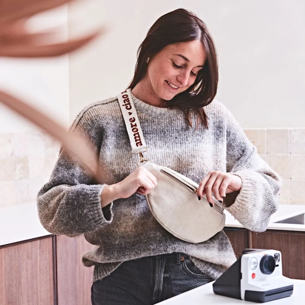 Banane en lin et coton écru et terracotta avec bandoulière amovible - Bananez