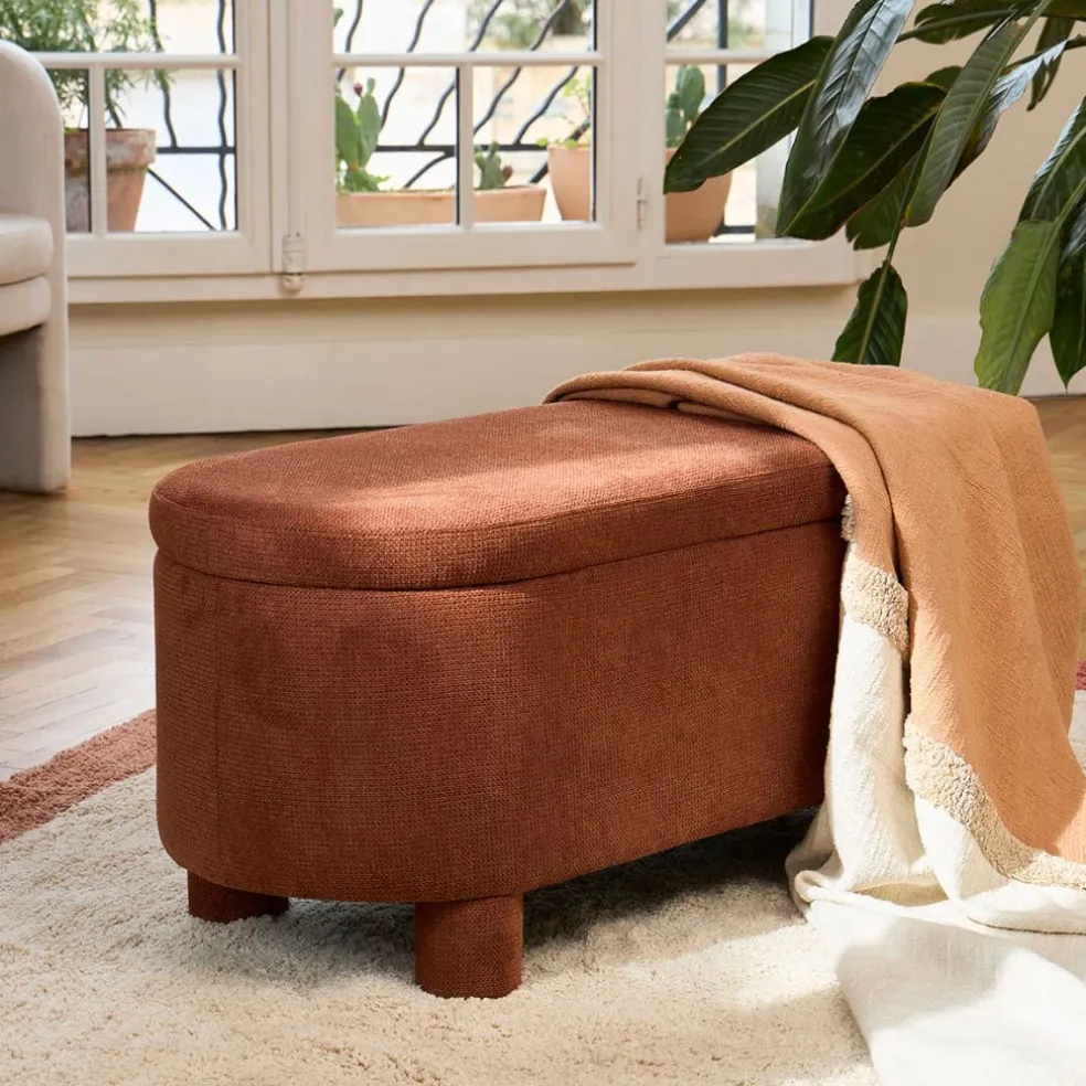 Banc coffre en tissu terracotta - Tessia