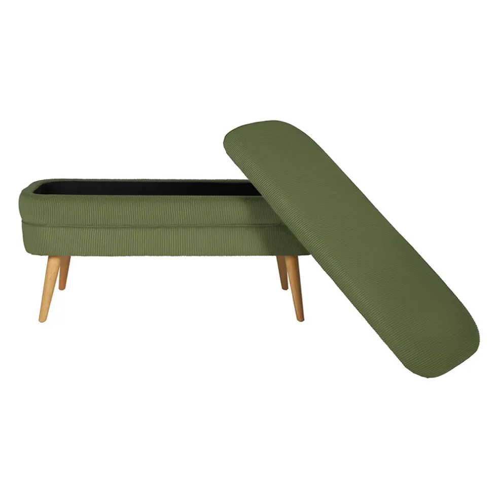 Banc coffre en velours côtelé kaki - Eleonor