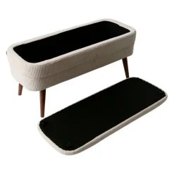 Banc coffre en velours côtelé écru - Eleonor