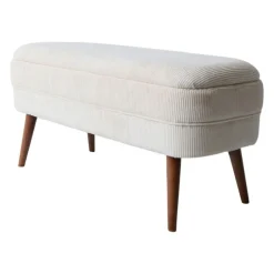 Banc coffre en velours côtelé écru - Eleonor