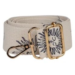 Bandoulière brodée réglable en coton écru et bleu