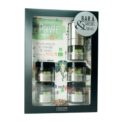 Bar à poivres bio avec moulin intégré - 5 poivres