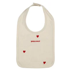 Bavoir en coton écru et rouge - Famille