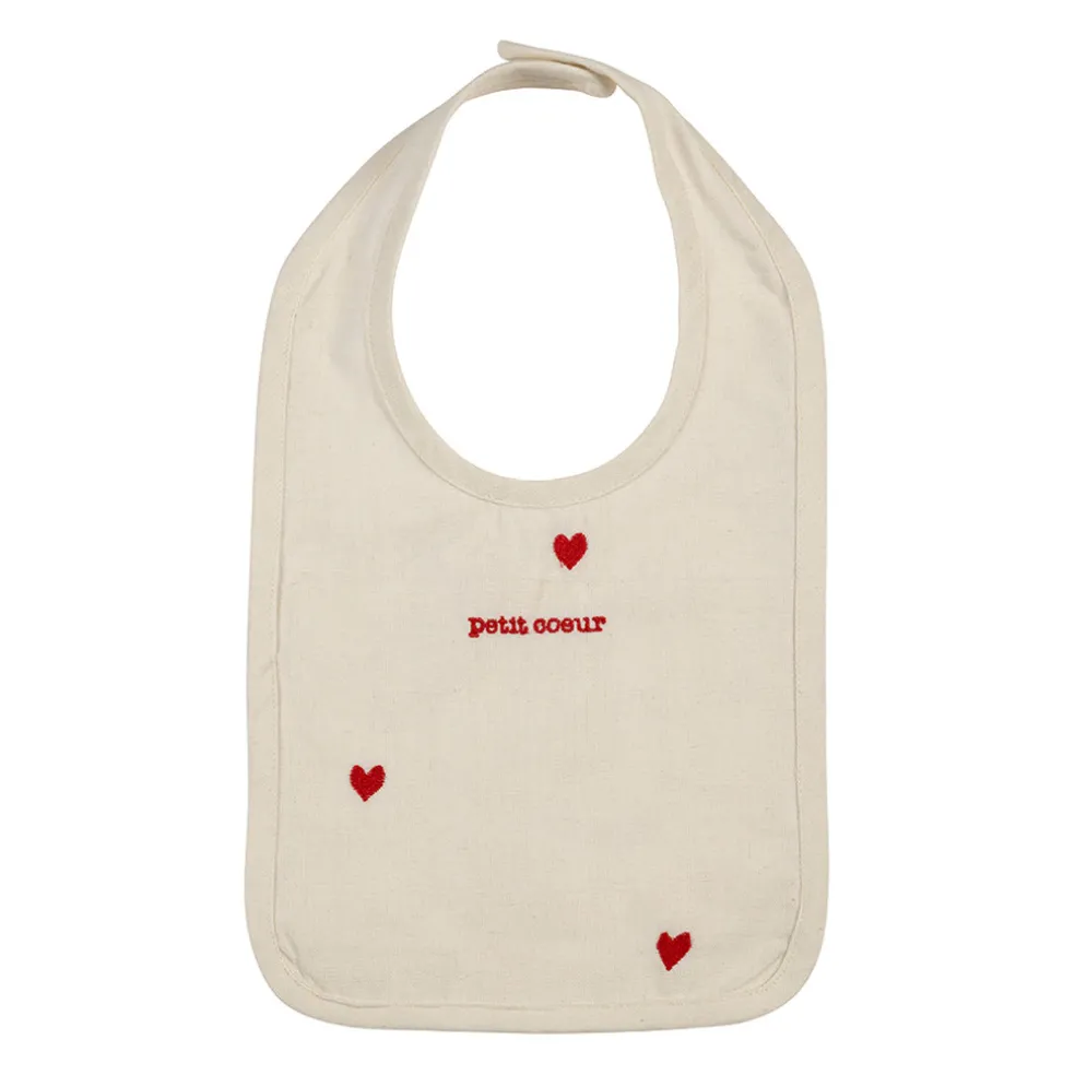 Bavoir en coton écru et rouge - Famille