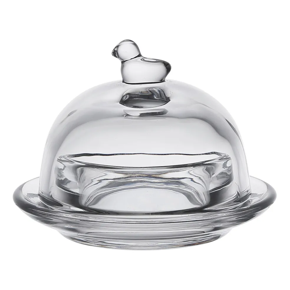 Beurrier rond en verre transparent - Moineau
