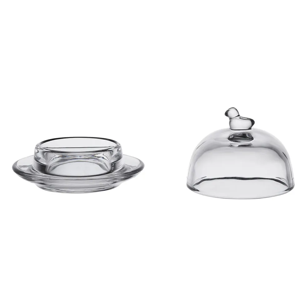 Beurrier rond en verre transparent - Moineau