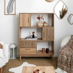 Bibliotheque en bois naturel h140cm - Kara