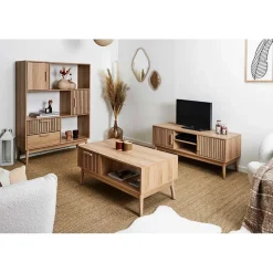 Bibliotheque en bois naturel h140cm - Kara