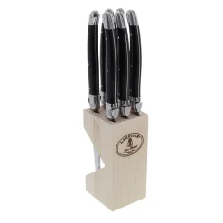 Bloc de 6 couteaux à steak en inox noir - laguiole