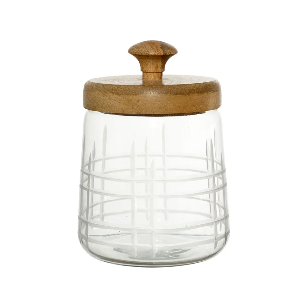 Bocal avec couvercle gravé carreau ciment h17cm en manguier