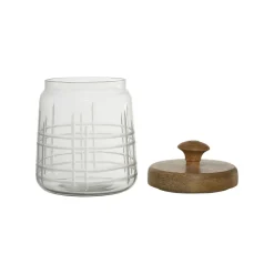 Bocal avec couvercle gravé carreau ciment h17cm en manguier