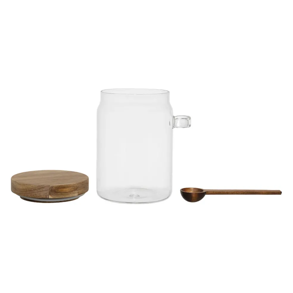 Bocal avec cuillière et couvercle en verre borosilicate et acacia 90cl - Delices
