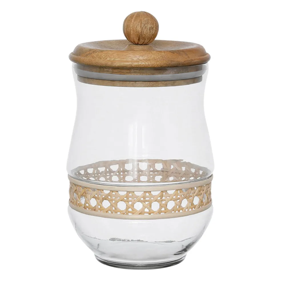 Bocal en verre avec couvercle rotin naturel 1.5l - Fantine