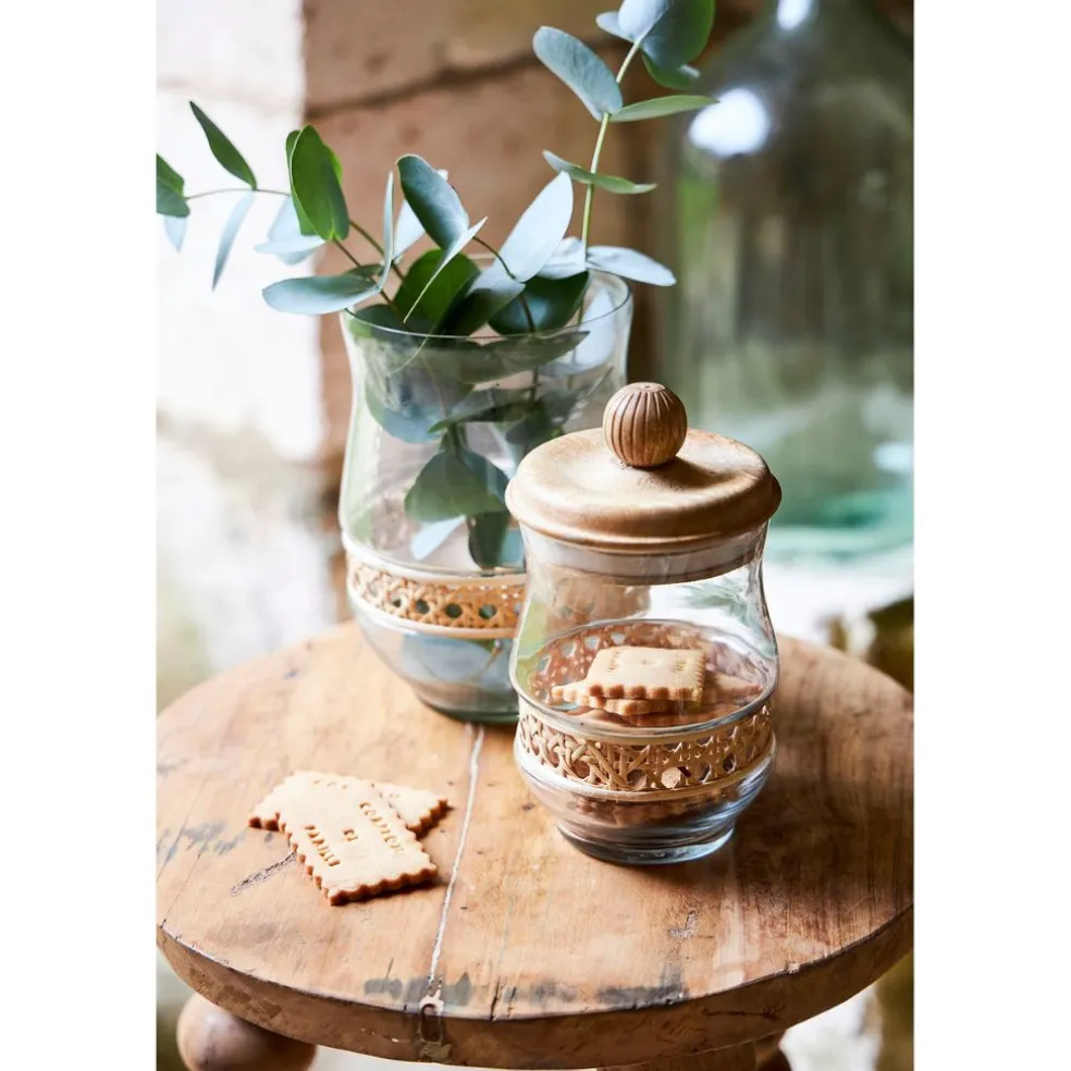 Bocal en verre avec couvercle rotin naturel 1.5l - Fantine