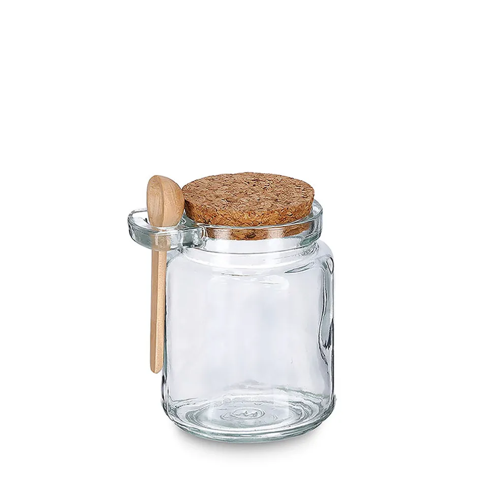 Bocal en verre avec couvercle et petite cuillière