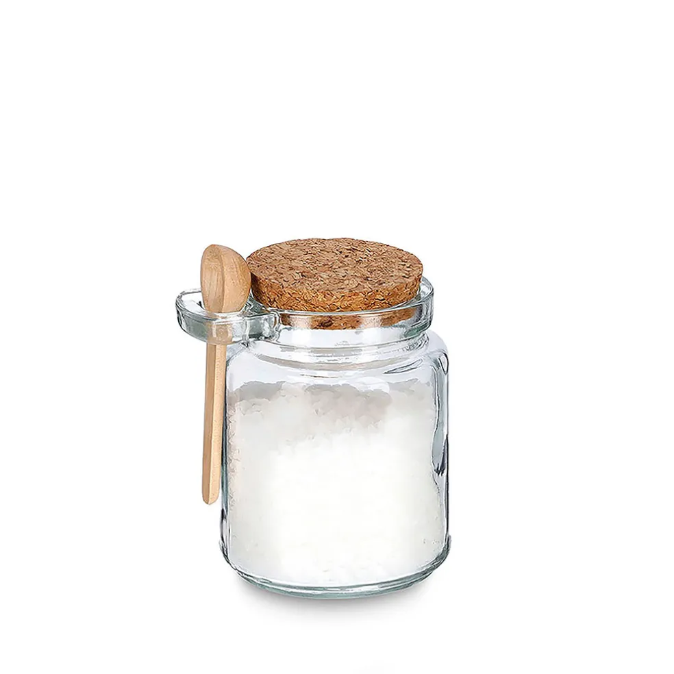 Bocal en verre avec couvercle et petite cuillière