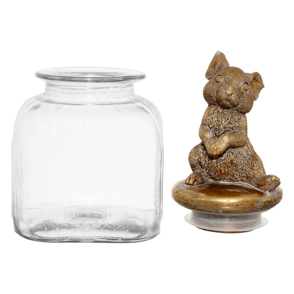 Bocal en verre avec couvercle lapin mordoré - Floreal