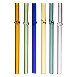 Boite de 6 pailles torsadée en verre multicolore l12cm - Colorea