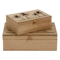 Boite gigogne avec couvercle x2 sweet leaves naturel 22x14.5xh7+16x10.5xh5.5cm mdf