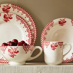 Bol avec anse damier rouge en faïence