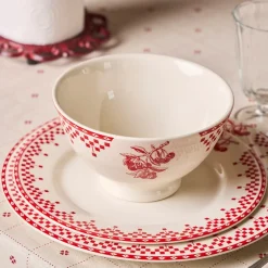 Bol en faïence rouge 75cl - damier