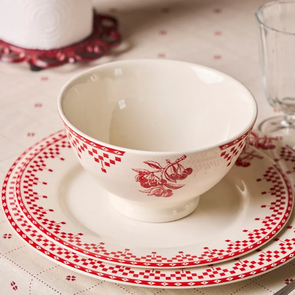 Bol en faïence rouge 75cl - damier