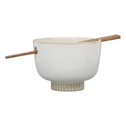 Bol en grès blanc et baguettes d14cm - Organic