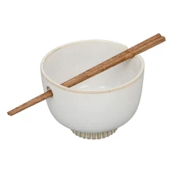 Bol en grès blanc et baguettes d14cm - Organic