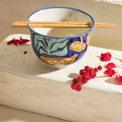 Bol en grès et bambou et baguettes multicolore - Flaura