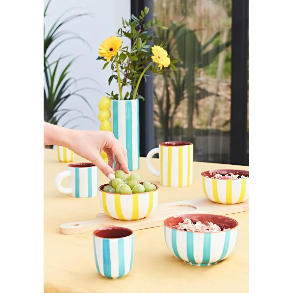 Bol en grès rayé turquoise et blanc 35cl - Alaria