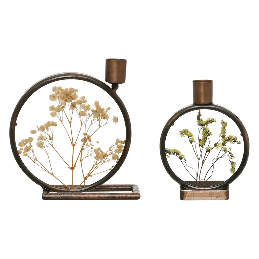 Bougeoir en fer (x2) fleurs séchées